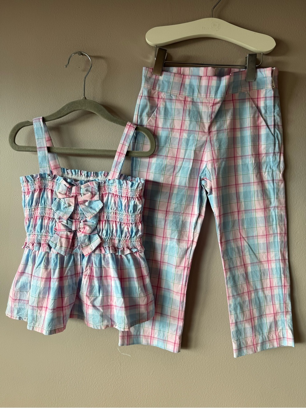 Janie and Jack Plaid Blue Skies Bow Smocked Top and Pants Matching Set 5 Years
